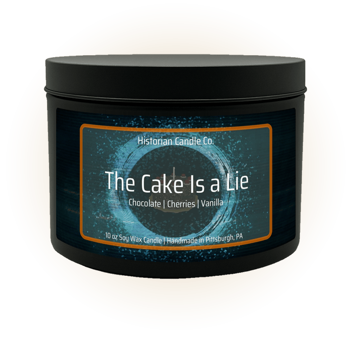 The Cake Is a Lie candle, inspired by Portal